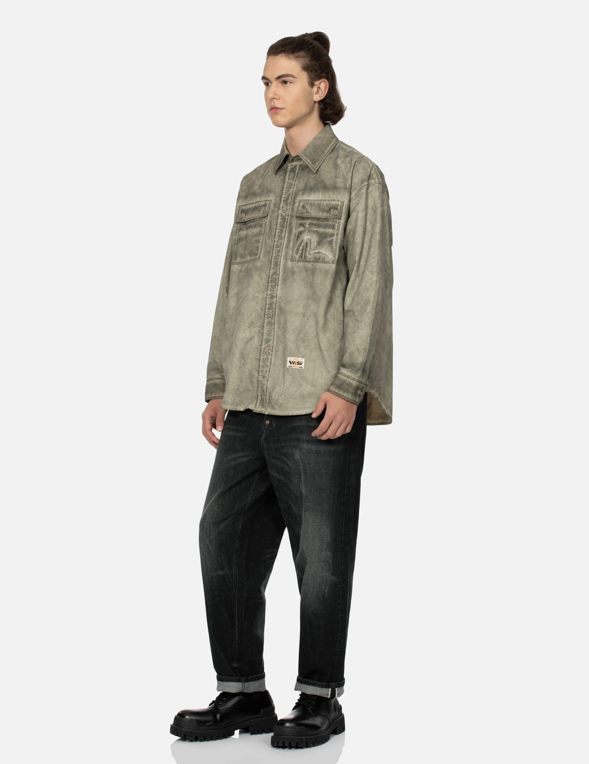 Washed Seagull Embroidery Loose Fit Shirt
