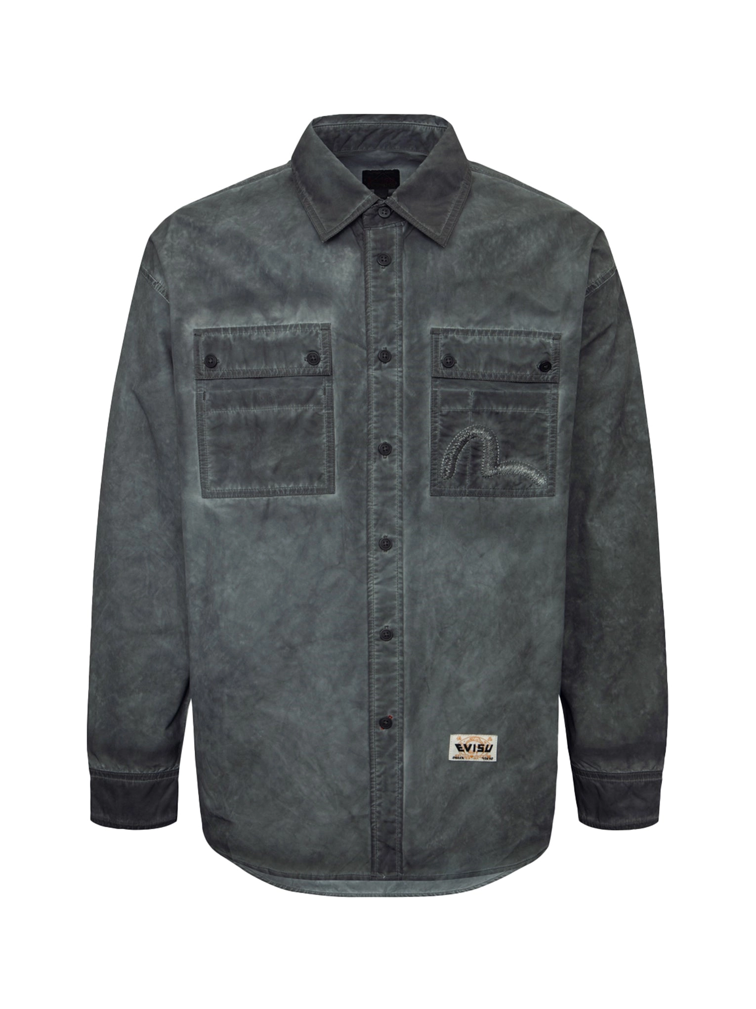 Washed Seagull Embroidery Loose Fit Shirt