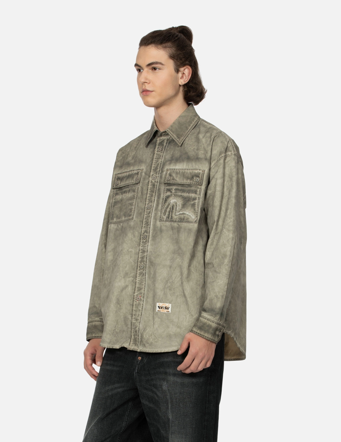 Washed Seagull Embroidery Loose Fit Shirt