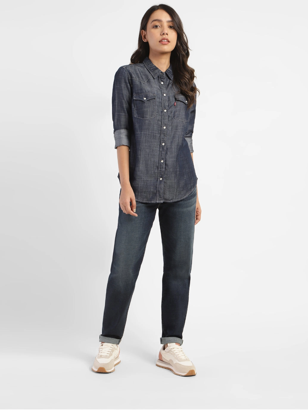 Women's Solid Spread Collar Shirt