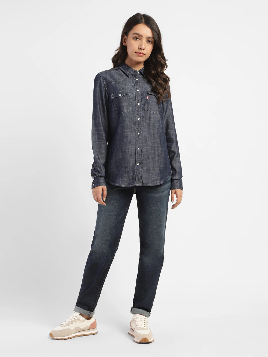 Women's Solid Spread Collar Shirt