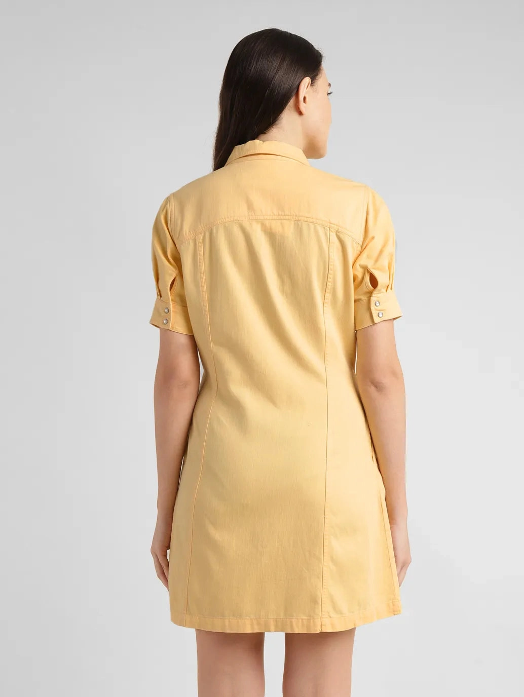 Women's Solid Yellow Spread Collar Dress