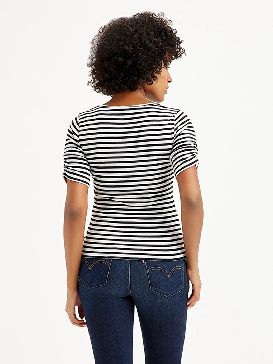 Women's Striped Black Round Neck Top