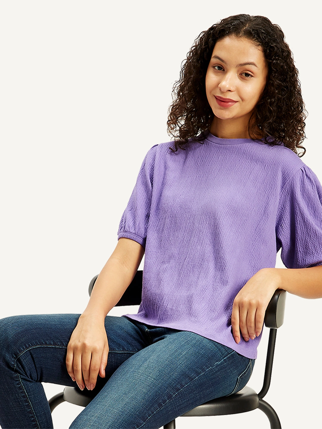 Women's Textured Crew Neck Top