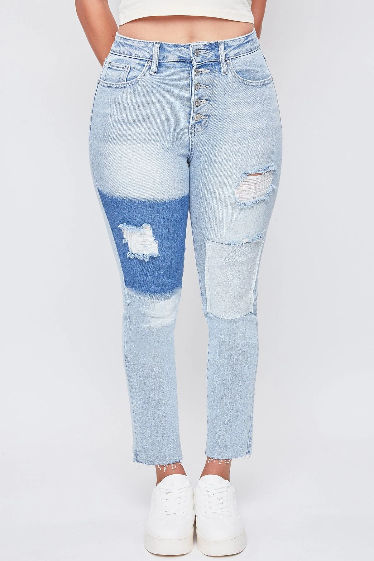 Women’s Vintage Dream Exposed Button Fly Raw Hem Ankle Jeans