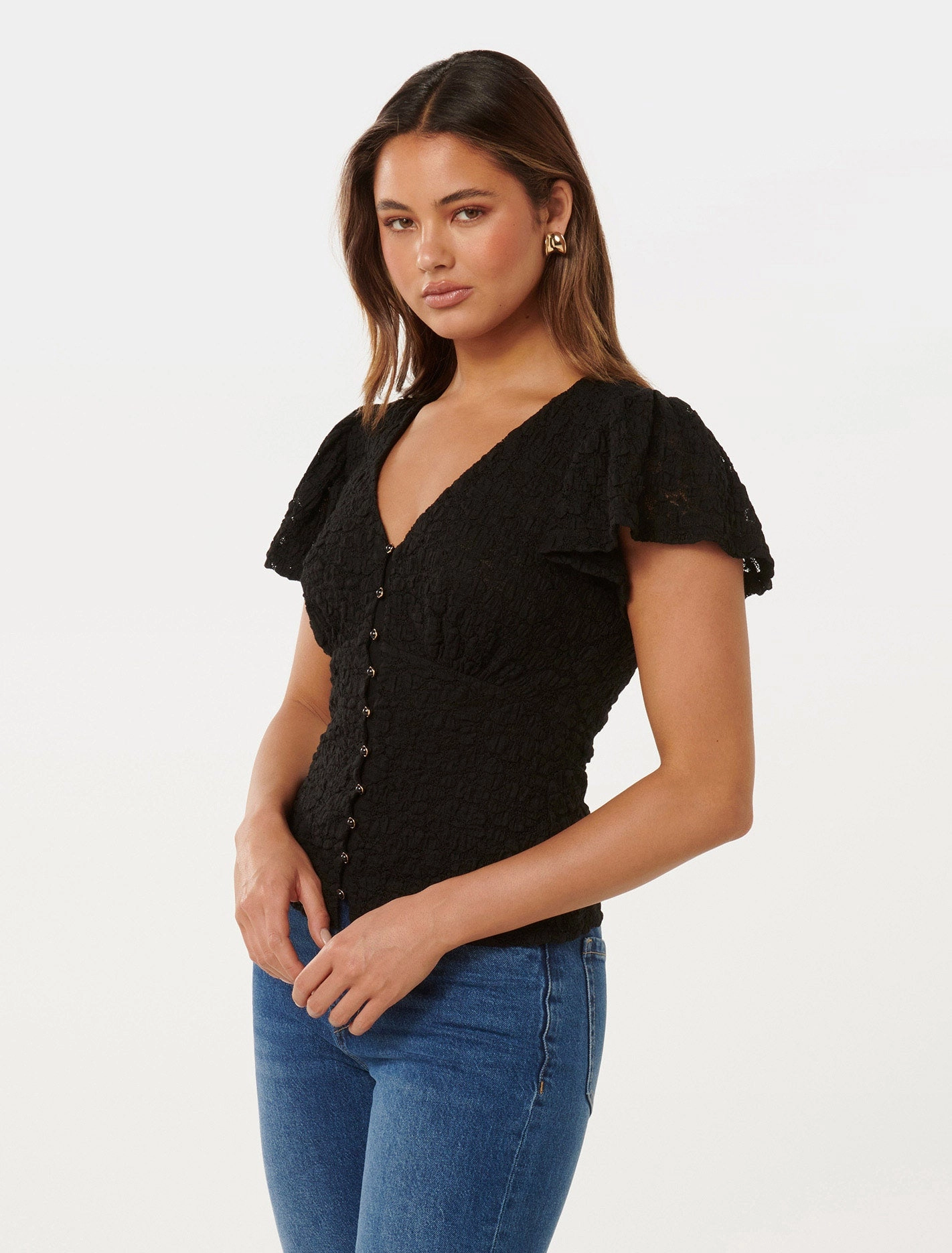 Yara Flutter Sleeve Lace Top