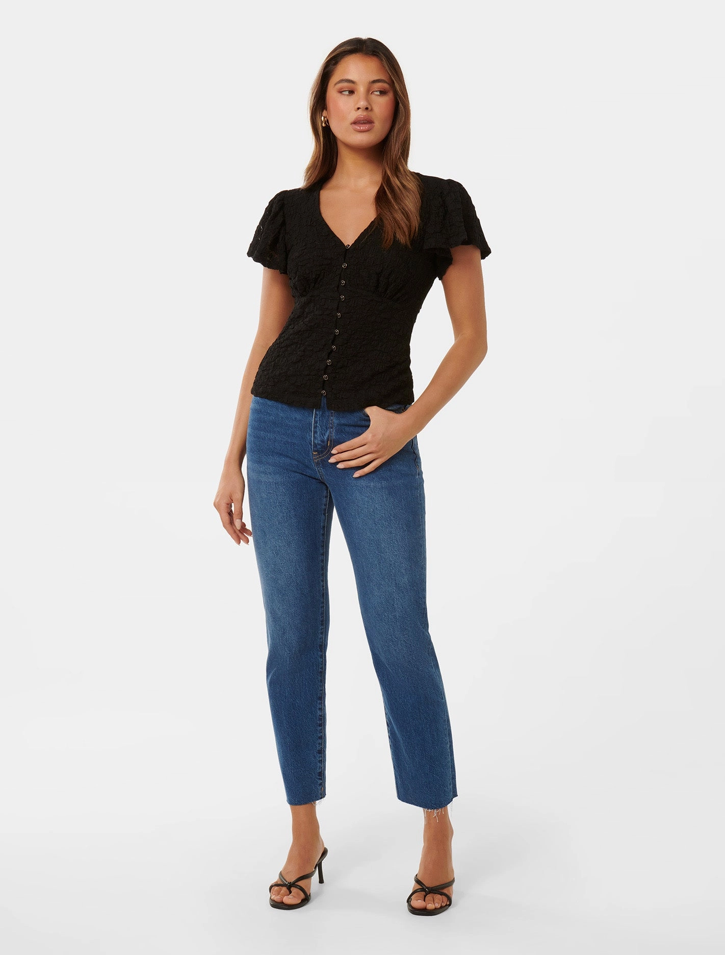 Yara Flutter Sleeve Lace Top