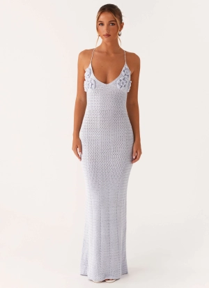 Zara Rose Crochet Maxi Dress - Blue