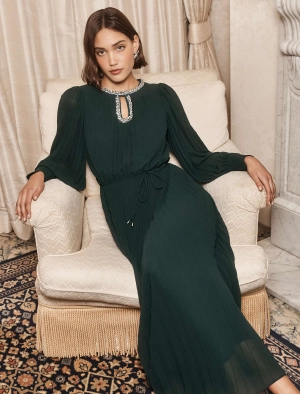 Zelda Embellished Pleat Midi Dress
