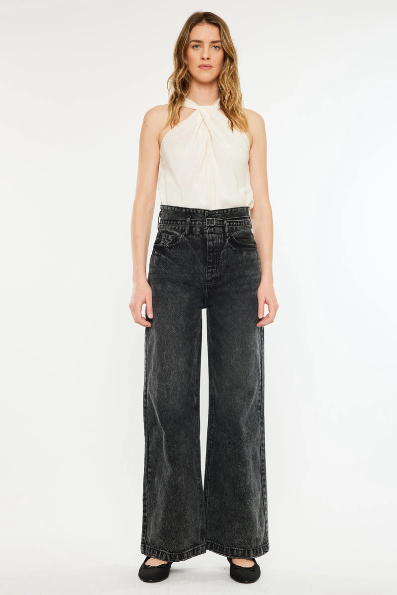 Zinc Ultra High Rise Belted 90's Wide Leg Jeans