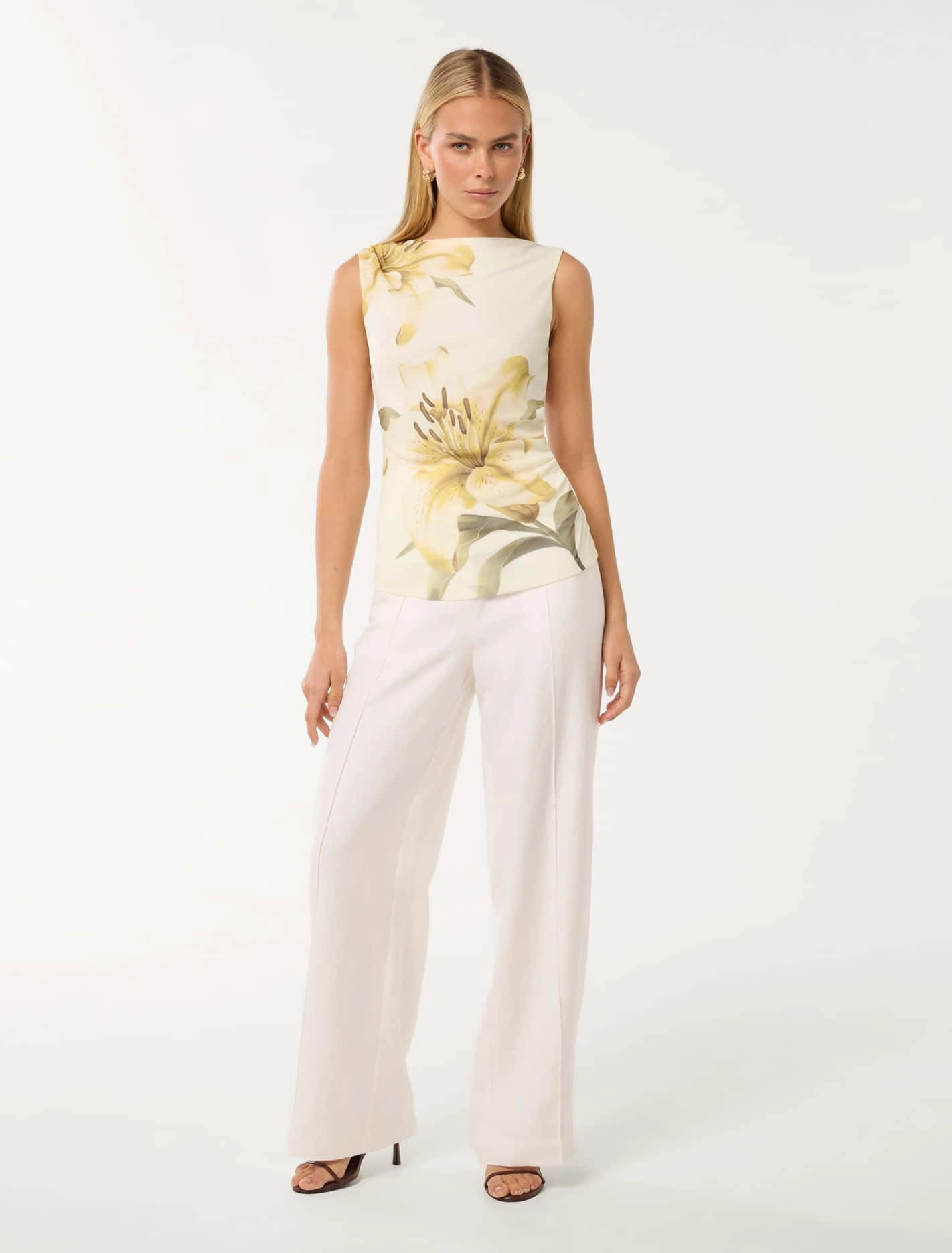 Zora Ruched Mesh Printed Top