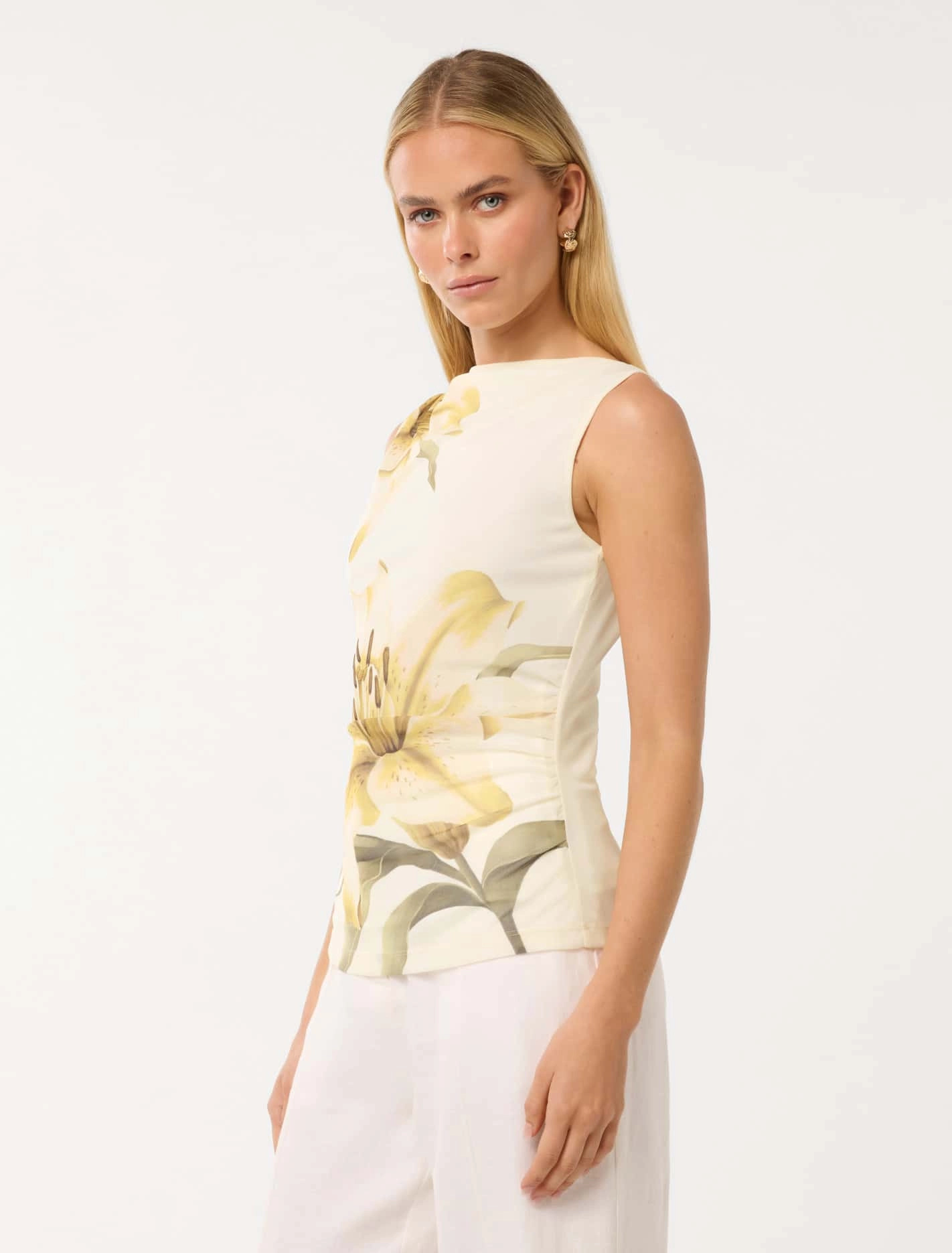 Zora Ruched Mesh Printed Top
