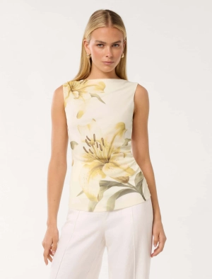 Zora Ruched Mesh Printed Top